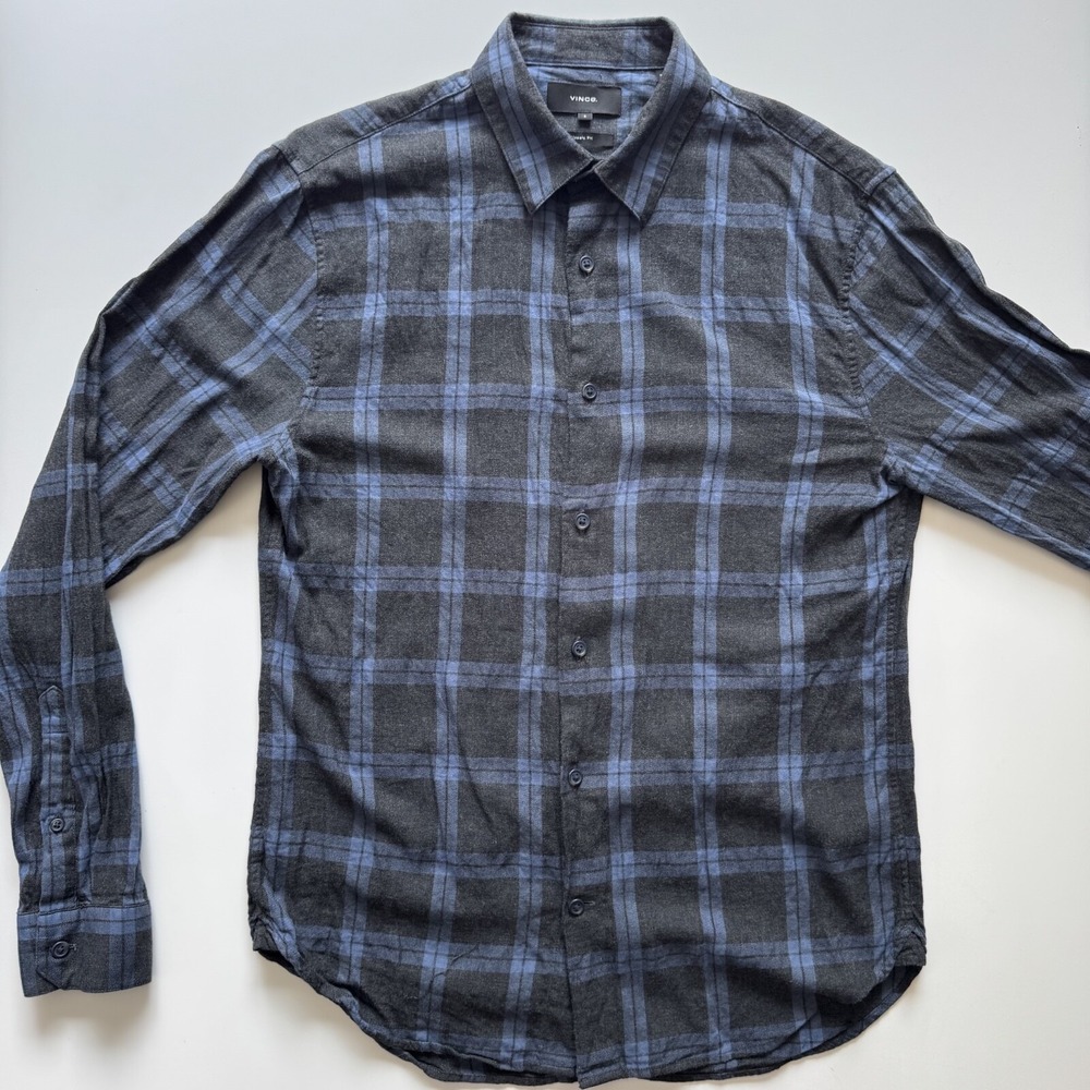 VINCE Oceanside Plaid‎ Cotton Button-up Shirt Mens Small Blue Charcoal